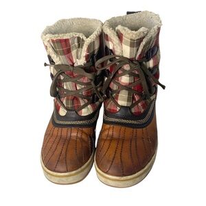 Sorel | Genuine Leather Red Plaid and Brown Size 9 Waterproof Boots